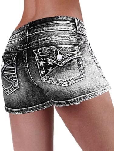 Flamingals Women's Denim Mid Waist Skinny Stretch Shorts