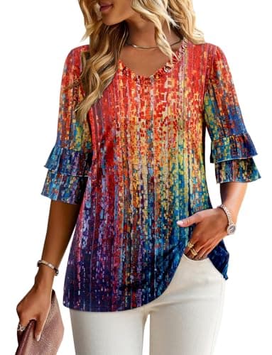 Angerella Women's Dressy 3/4 Sleeve Boho Tunic Tops