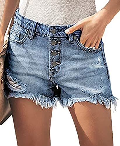 Necooer Women's Casual Mid-Waist Stretch Denim Shorts