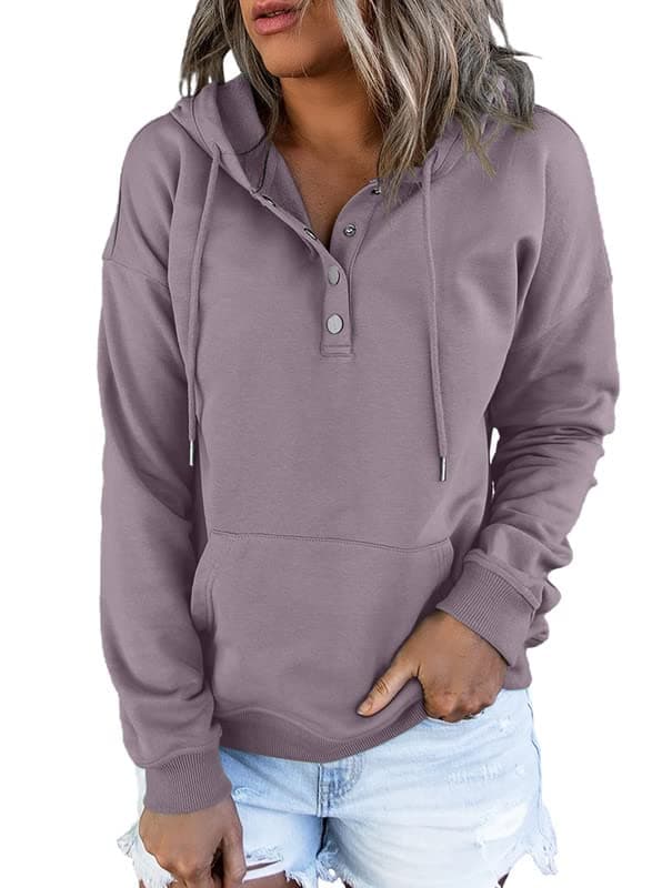 2024 Women's Casual Button Collar Hoodie Sweatshirt