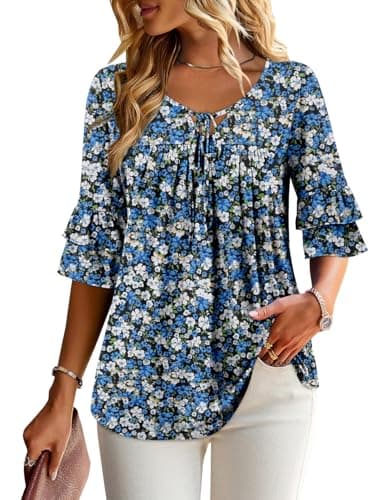 Angerella Dressy 3/4 Sleeve V-Neck Tunic Tops Spring Summer Tops