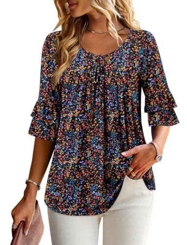 Angerella Dressy 3/4 Sleeve V-Neck Tunic Tops Spring Summer Tops