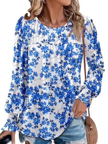 Angerella Comfy Long Sleeve Crew Neck Fall Blouses for Women