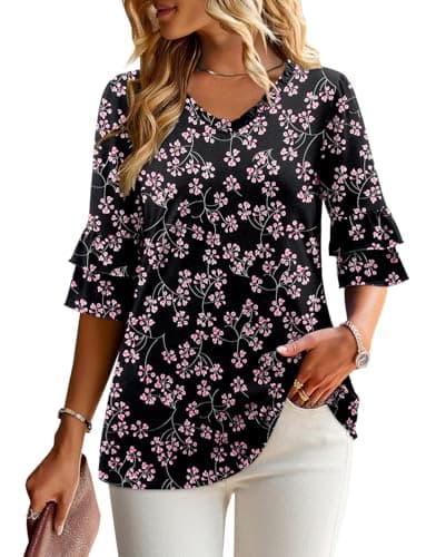 Angerella Dressy 3/4 Sleeve V-Neck Tunic Tops Spring Summer Tops