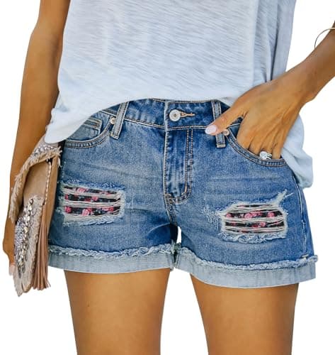 Womens Denim Jean Shorts with Button Pockets for Summer