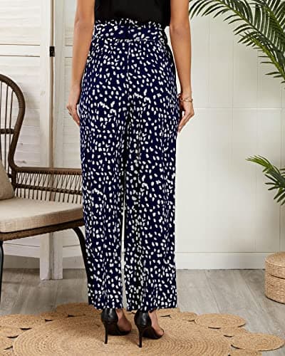 SySea Women's High Waisted Leopard Print Belted Palazzo Pants with Pockets
