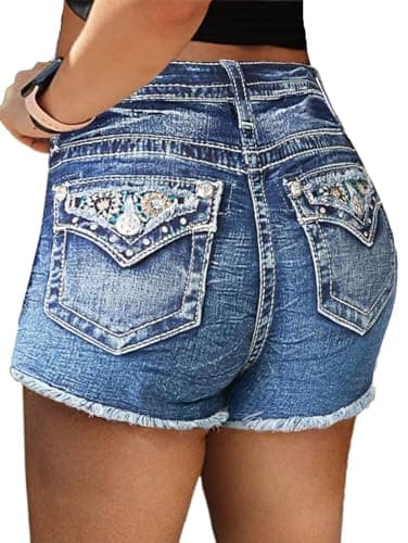 Flamingals Women's Mid-Rise Ripped Skinny Denim Shorts