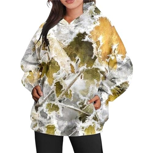 Stylish Maple Leaf Printed Camo Hoodie for Women