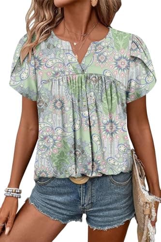 Angerella Women's Floral Print Short Sleeve V-Neck Tunic Tops