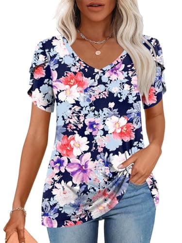 CATHY 2025 Women's Short Sleeve V-Neck Tunic Tops S-4XL
