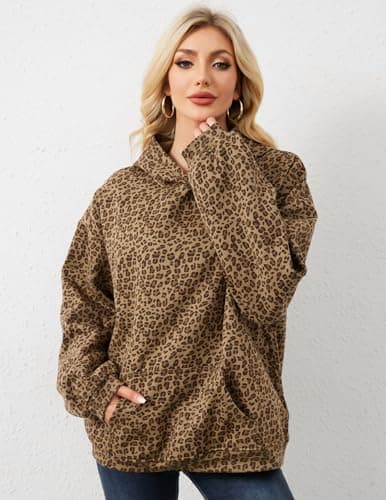 Eutten Womens Camo Hoodies Maple Leaf Print Oversized Fleece Sweatshirt with Pocket