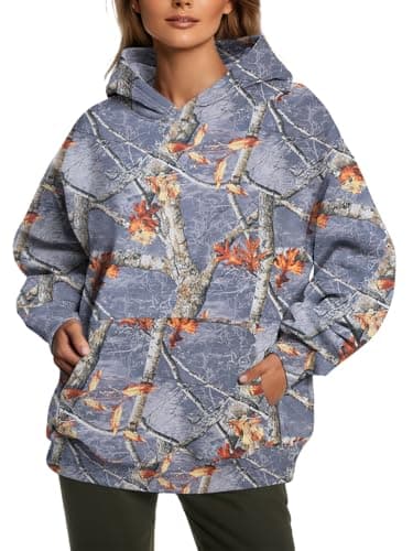 Peassa Women's Camo Oversized Hoodie Sweatshirt with Tree Leaf Graphic