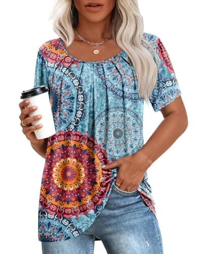 Anymeet Women's Summer Pleated Tunic Shirts M-3XL