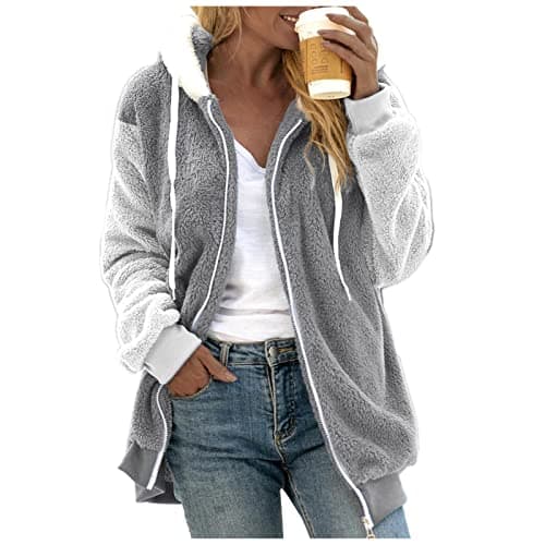 Oversized Sherpa Fleece Jacket for Women Warm Winter Coat Zip Up Pockets