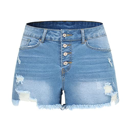 Thunder Star Women's Mid Rise Ripped Stretch Denim Shorts