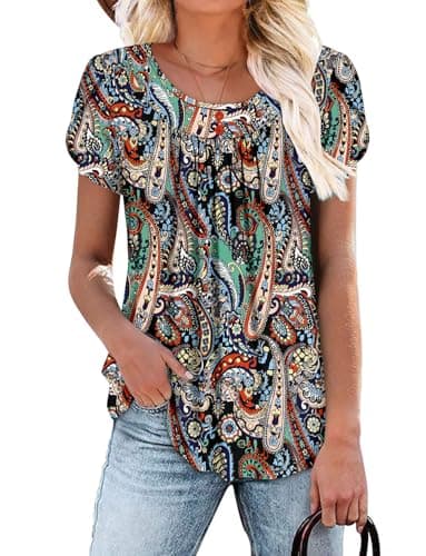 Angerella Women's Flirty Summer Pleated Floral Tunic Top S-3XL