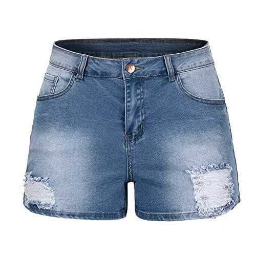 Thunder Star Women's Mid Rise Ripped Stretch Denim Shorts