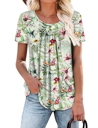 Angerella Women's Flirty Summer Pleated Floral Tunic Top S-3XL