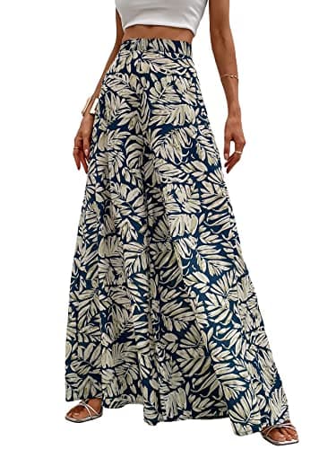 WDIRARA Women's BohoPrint High Waist Wide Leg Palazzo Pants