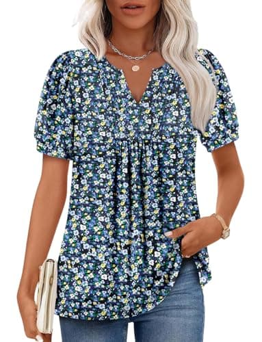 Angerella Women's Casual V-Neck Short Sleeve Tunic Top