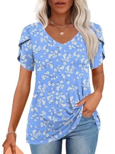 CATHY 2025 Women's Short Sleeve V-Neck Tunic Tops S-4XL