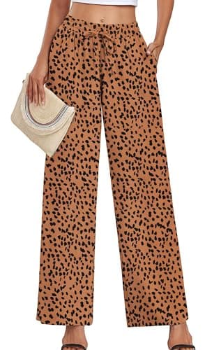 YVH Women's Casual Loose Fit Palazzo Pants with Pockets Elastic Waist