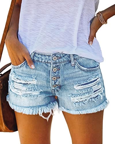 MIFOCAL Women's Ripped Denim Mid-Rise Summer Shorts