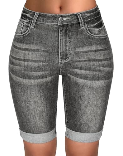 Rosswear Women's Mid Rise Stretch Denim Bermuda Shorts