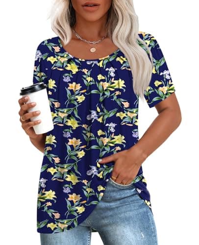 Anymeet Women's Summer Pleated Tunic Shirts M-3XL