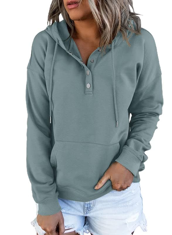 2024 Women's Casual Button Collar Hoodie Sweatshirt