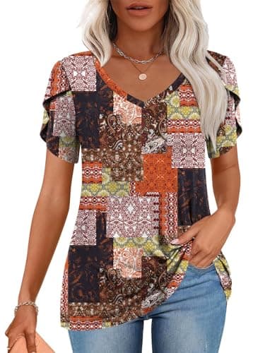 CATHY 2025 Women's Short Sleeve V-Neck Tunic Tops S-4XL