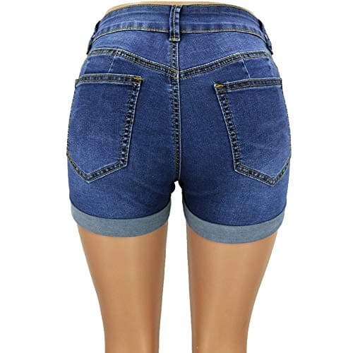 Blostirno Women's Casual Mid Rise Ripped Denim Shorts with Pockets