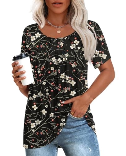 Anymeet Women's Summer Pleated Tunic Shirts M-3XL