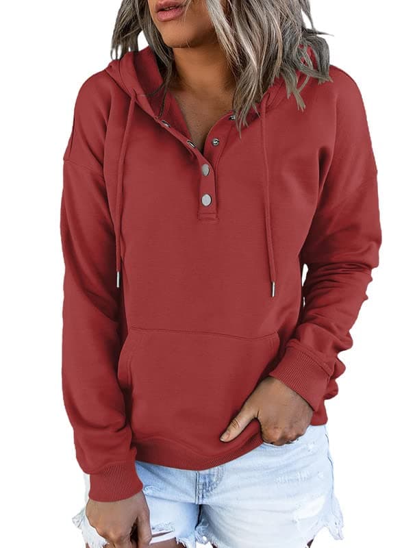 2024 Women's Casual Button Collar Hoodie Sweatshirt