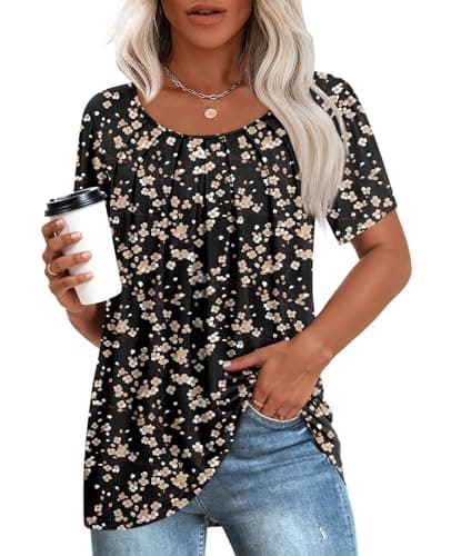 Anymeet Women's Summer Pleated Tunic Shirts M-3XL