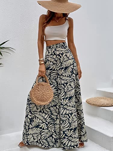 WDIRARA Women's BohoPrint High Waist Wide Leg Palazzo Pants