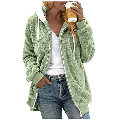 Oversized Sherpa Fleece Jacket for Women Warm Winter Coat Zip Up Pockets