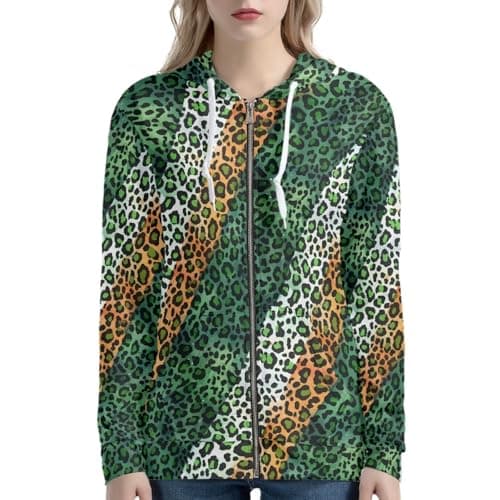 Irisjudy Monet Art Color Stripe Zip Hoodie for Women