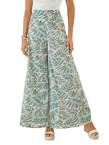 WDIRARA Women's BohoPrint High Waist Wide Leg Palazzo Pants