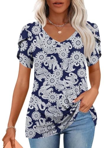 CATHY 2025 Women's Short Sleeve V-Neck Tunic Tops S-4XL