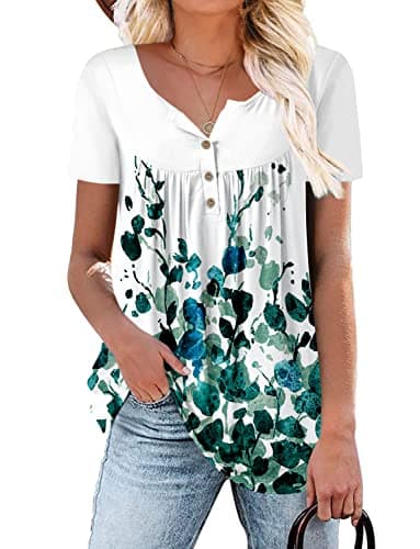 ROSELINLIN Women's Floral Summer Short Sleeve Shirt Loose Fit Leggings Top