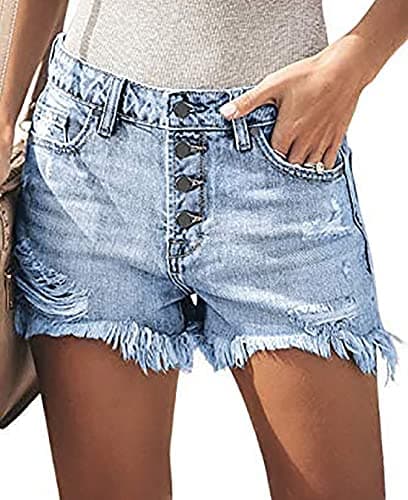 Necooer Women's Casual Mid-Waist Stretch Denim Shorts