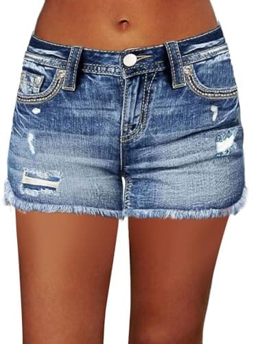 Flamingals Raw Hem Mid-Waist Stretchy Jean Shorts for Women