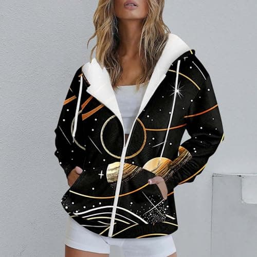 Lolvmvchi Women's Lightweight Printed Zip Hoodie Jacket