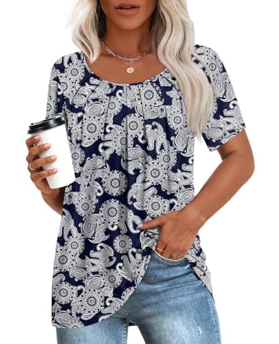 Anymeet Women's Summer Pleated Tunic Shirts M-3XL