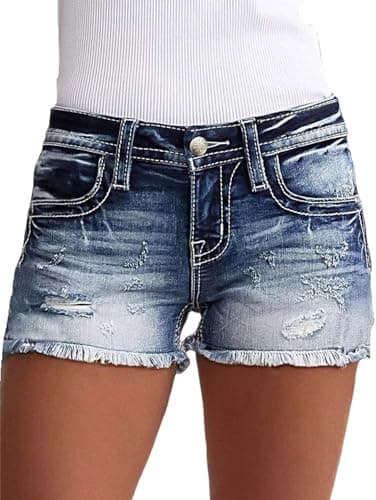 Flamingals Women's Mid-Waisted Ripped Denim Shorts