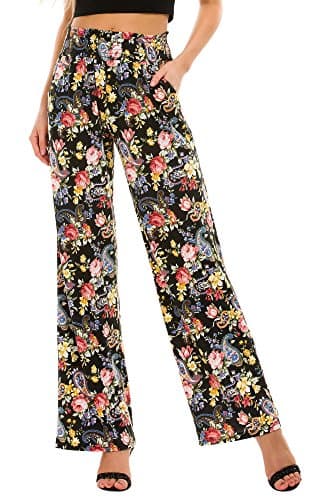 Urban CoCo Women's Boho Wide Leg Pants with Pockets
