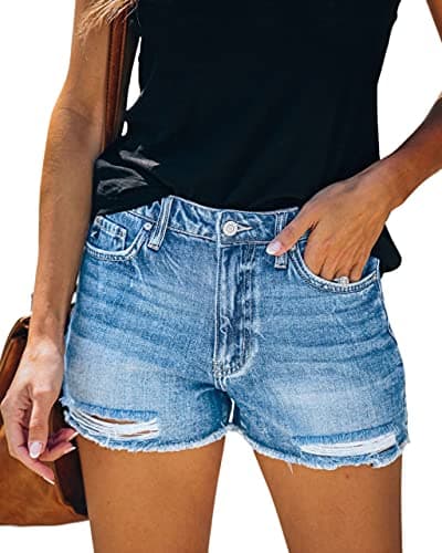 MIFOCAL Women's Ripped Denim Mid-Rise Summer Shorts