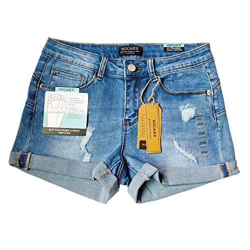 HOCAIES Women's Mid Rise Denim Shorts Folded Hem