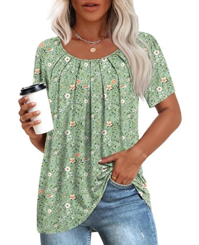 Anymeet Women's Summer Pleated Tunic Shirts M-3XL